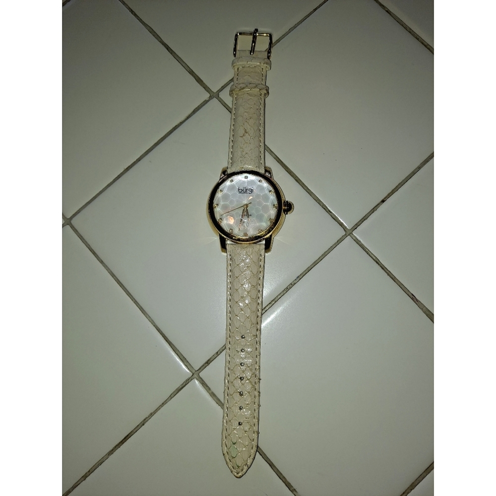 Burgi diamond watch off white rose gold band Swiss quartz stainless steel